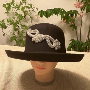 Elegant Black Hat with Silver Rhinestone Beaded Embellishment